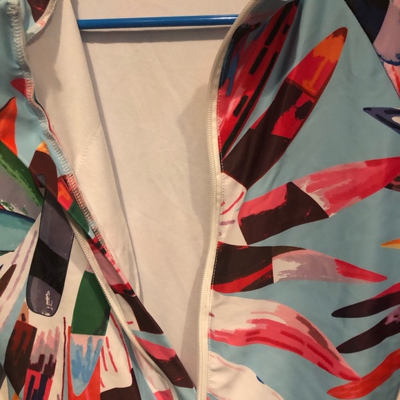 Tropical Floral Zip Up Body Suit Rash Guard Polyester Spandex Large - Picture 4 of 5